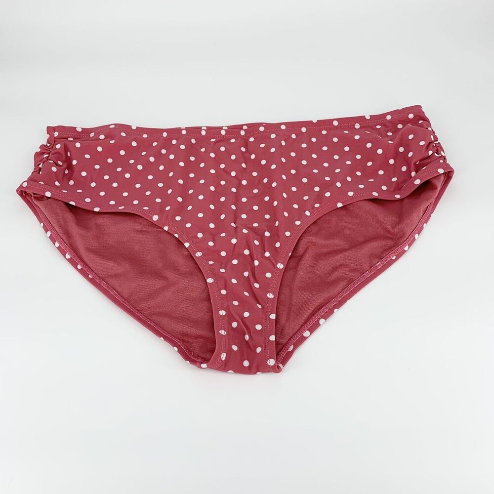 Time & Tru Pink Polka Dot Bikini Bottoms 2X (20W-22W) Women Mid Rise NWT
